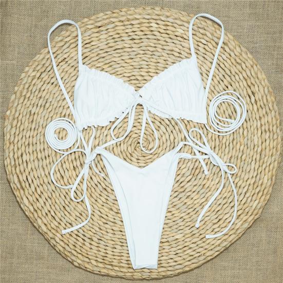 2 ks/sada Bikini set Jednobarevný Plisovaný Univerzální Měkké Plavky