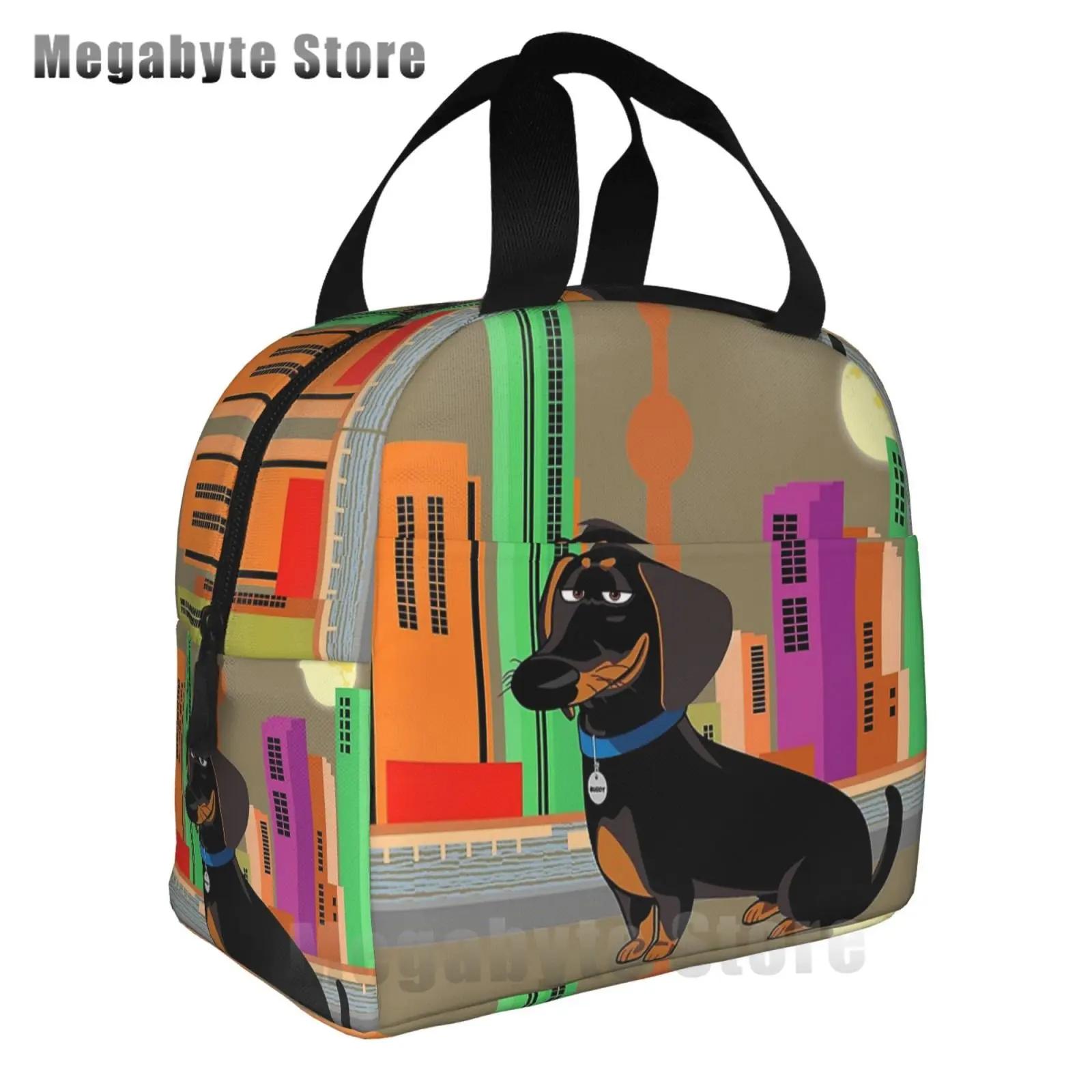 

Такса, колбаса, собаки, розовый цветочный принт, многоразовая изолированная сумка для обеда, охлаждающая сумка-контейнер с передним карманом для женщин и мужчин 22x20x13CM лавандовый