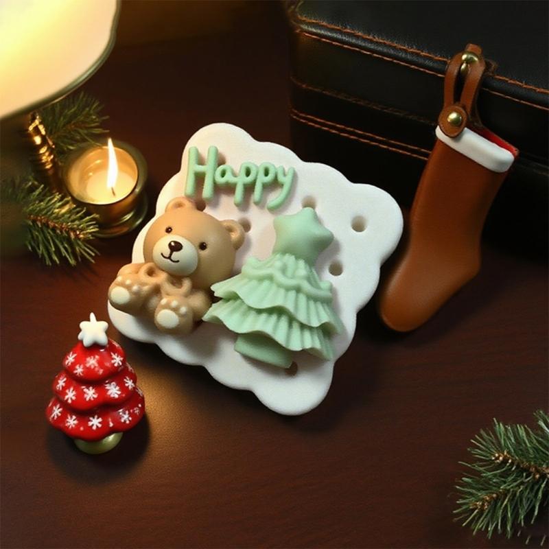Festival Embosseds Christmas Bear Silicone Candle Mould for Crafting Holiday Decorations