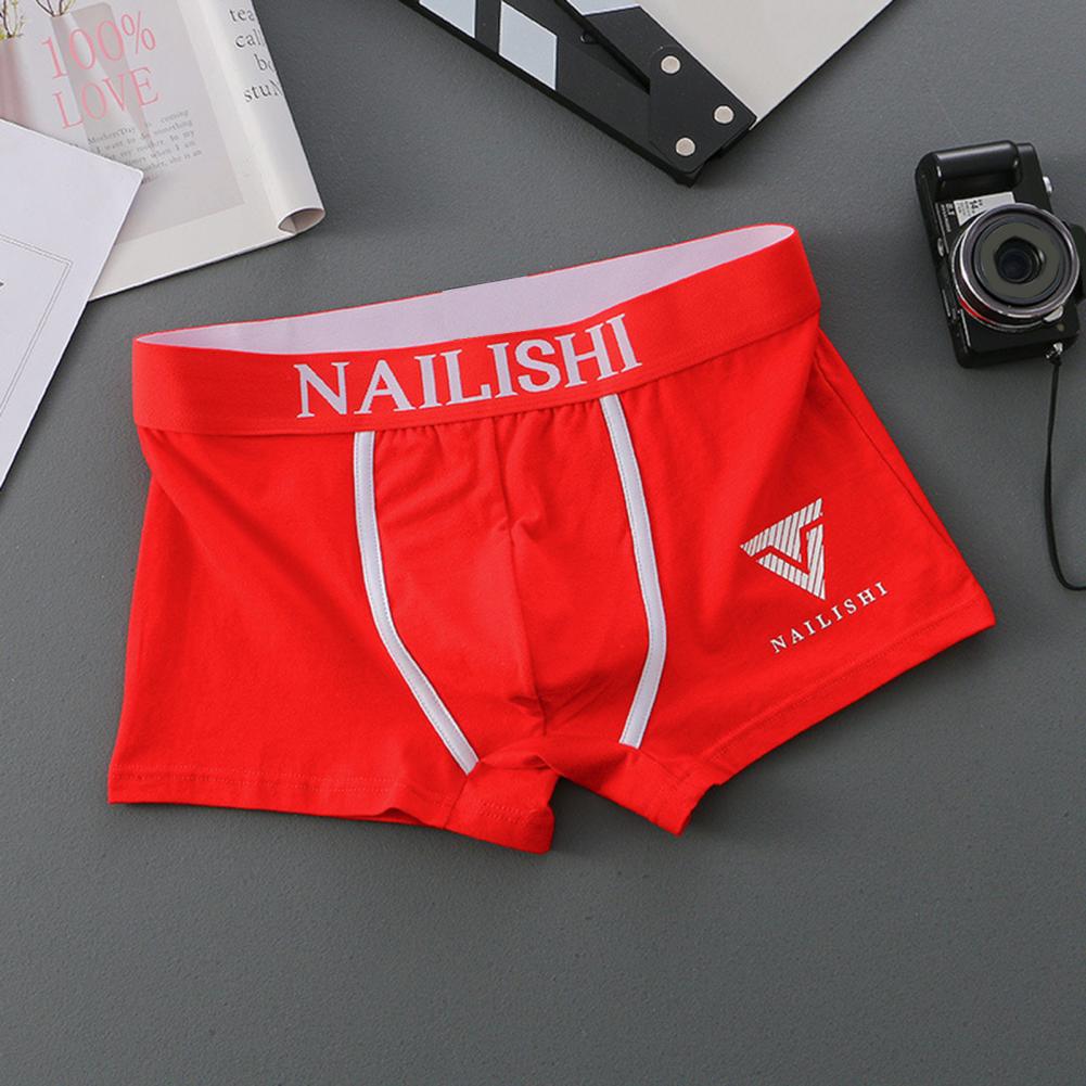 Men Boxer Briefs Mid-rise Elastic Waistband Letter Print Leisure Shorts Underwear U-Convex Breathable Panties Daily Wear