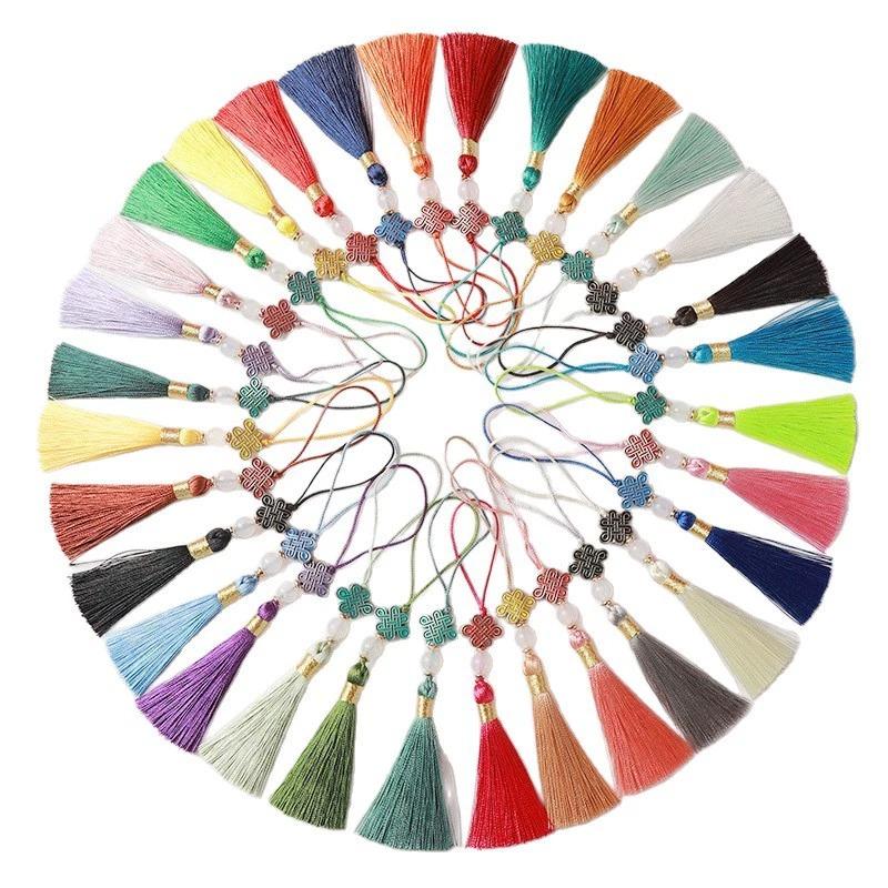 

50pcs Colorful Chinese Knot Tassel Beads Fiber DIY Handmade Decorations for Wedding Bookmarks Hair Accessories Hanging Ornaments