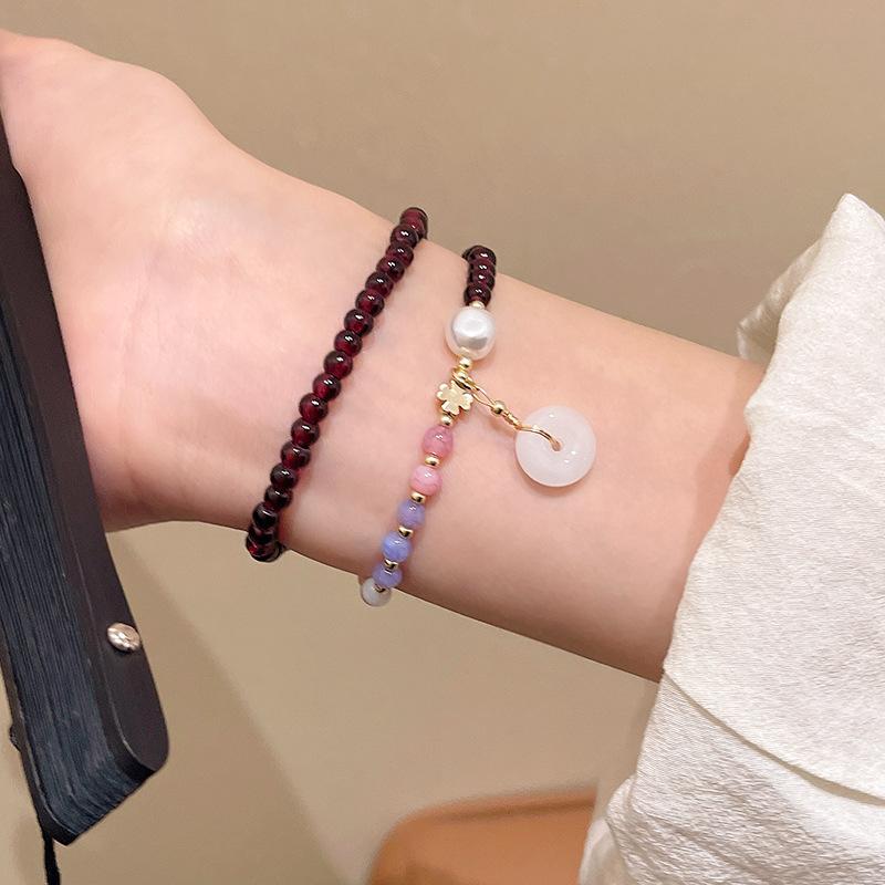 New Chinese Garnet Beaded Double Bracelet Women's Summer Spice Girl Bracelet Antique Hand