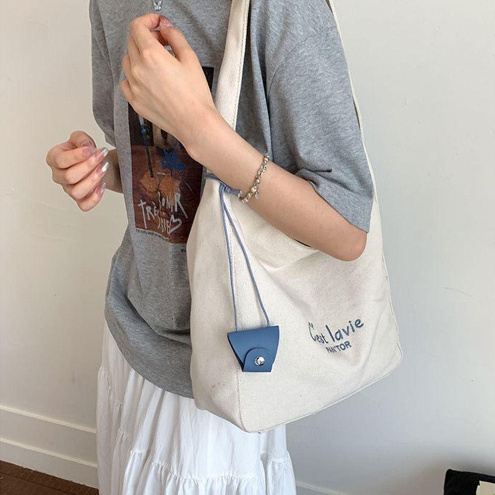 Korean Student Tote Bag Canvas Women's Armpit Bag Trendy Letter Shoulder Bag Handbag