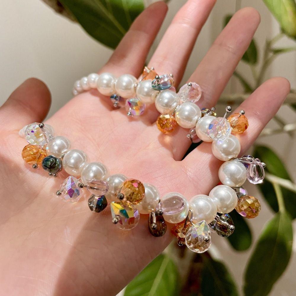 Dopamine Style Colored Zircon Necklace Sweet Pearl Choker Jewelry Pearl Beaded Necklace  Women