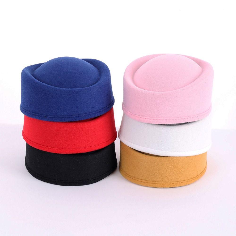 Vintage Topper Hat Retro Airline Stewardess Caps Woolen Top Hat Felt Beret Masquerade Party