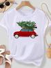(Asian Size) Lovely Watercolor Cute Merry Christmas New Year Women's Top T Tee Festival O-neck Clothing Print Fashion Ladies Graphic T-shirts