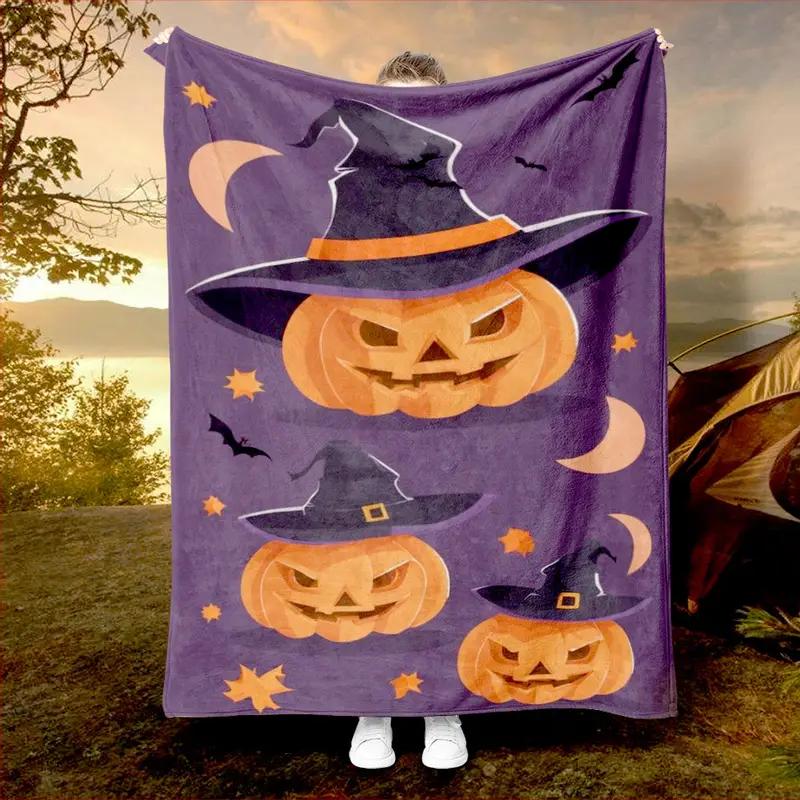 Ghost, pumpkin, spider, dark castle, ghost blanket, Halloween exclusive dark blanket pattern gift flannel blanket, sofa, office 130x150cm