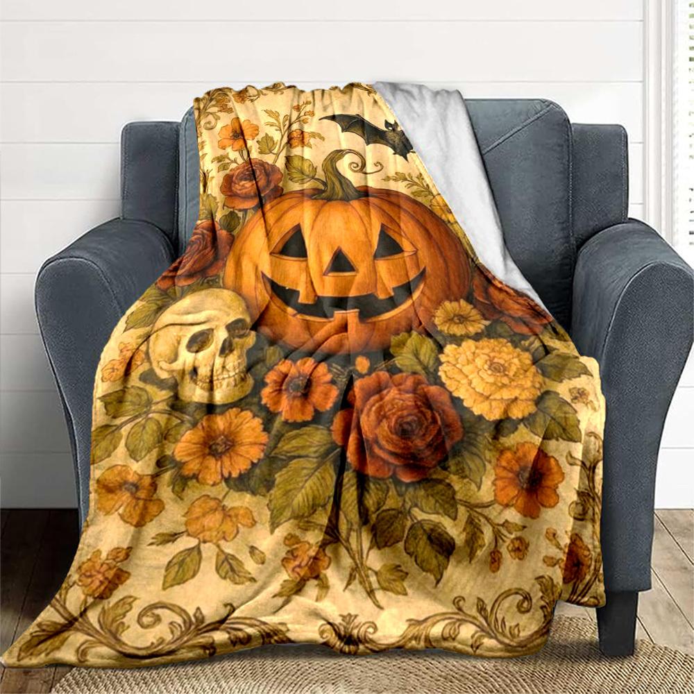 1pc Pumpkin, Halloween Blanket Lightweight Flannel Blanket Throw Blanket For Sofa, Bed, Travel, Camping, Livingroom, Couch, Chair, And Bed yy250902618