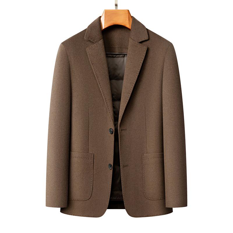 Men's Double-Sided Wool Suit with Detachable Lining, Windproof, Comfortable, Business Casual, Autumn/Winter Outerwear