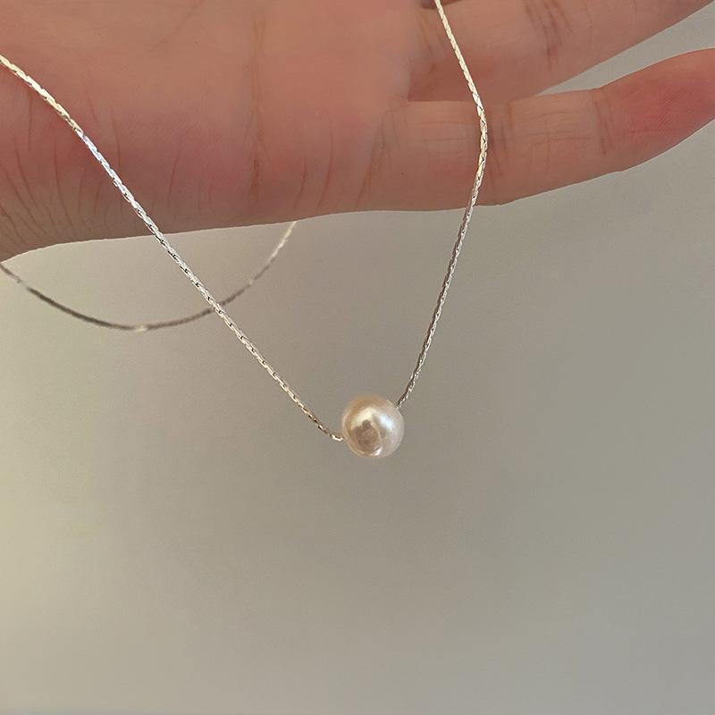 Women Ins Style Minimalist Single Pearl Fashion Versatile Snake Chain Necklace