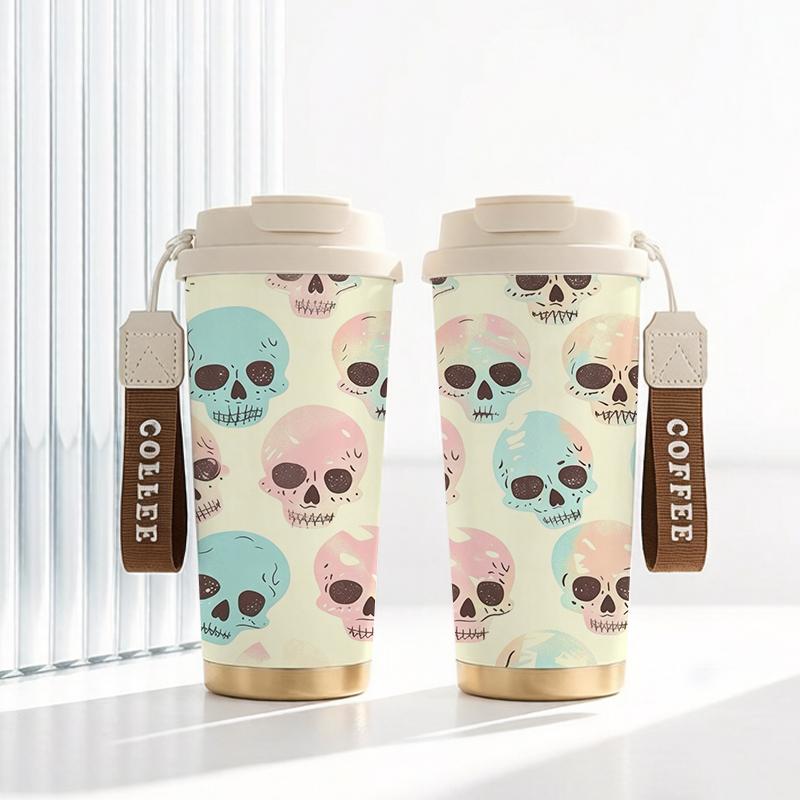 532ml Coffee Mug Gradient Skull Element Lanyard Insulated Cup Large Capacity Cup Beach Cup Handheld Cup Commute Coffee Cup