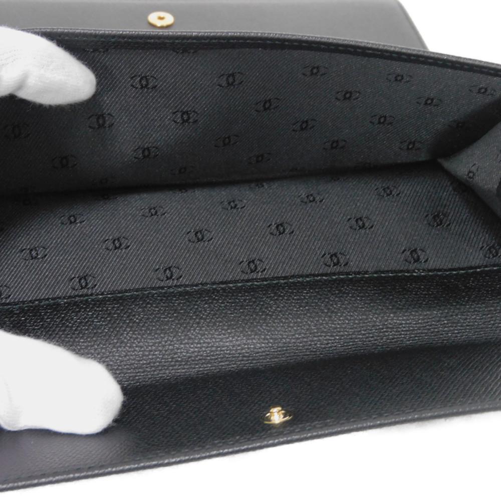 Used 10097 COCO Button Long Flap Wallet A20905 7940 Excellent Condition CC Mark Calfskin Enamel 9th Series COCO Mark