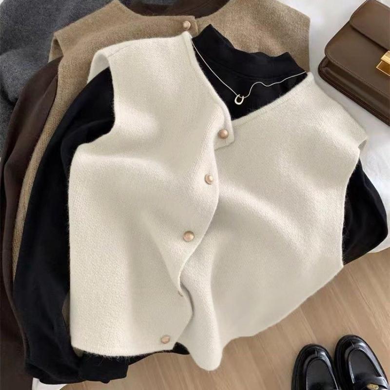 Spring Autumn New Women Cardigan Knitted Sleeveless Casual Sweater Tanks Slim Fashion Ladies Casual Tops