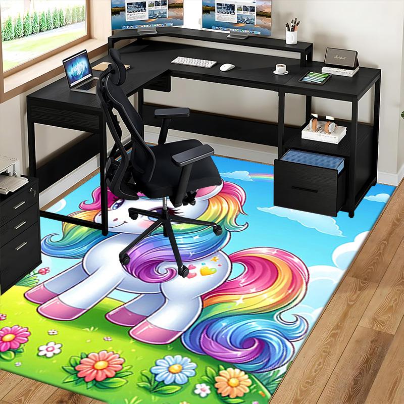 1pc Rainbow Unicorn Chair Mat - Anime Cartoon Design, Non-Slip Carpet for Office Chairs, Suitable for All Seasons and Perfect As a Gift.H061