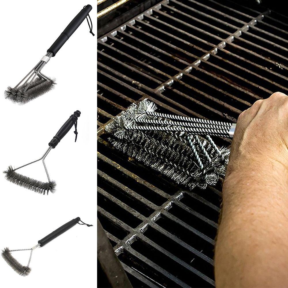 Long Handle Barbecue Cleaning Brush Triangle Grill Cleaning Steel Brush Multi-Function   Camping