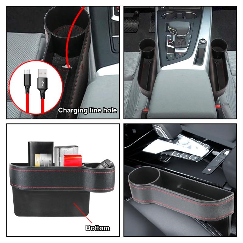 Leather Car Seat Gap Organizer Multifunctional Storage Box Pocket Catcher Cup Phone Bottle Holder Auto Interior Accessories