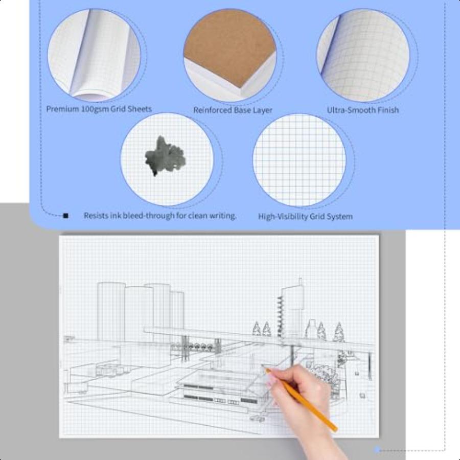 Large Graph Paper Pad 100 GSM 11 x 17 inches 0.25 4x4 Square Grid Blueprint High Brightn 100 Sheets 200 Pages 2 Pack Engineerin