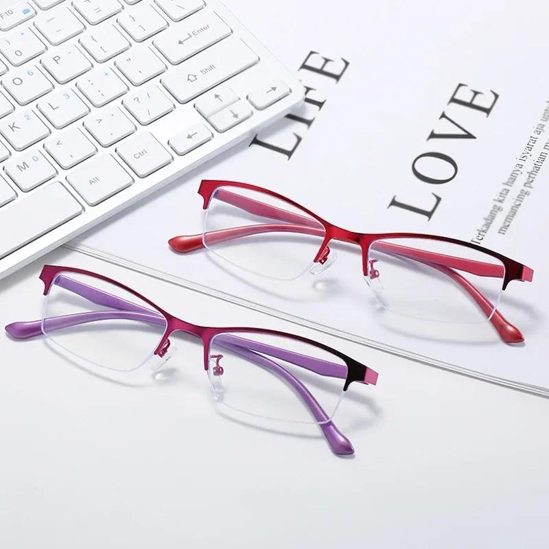 Women Myopia Glasses Ladies Half Frame Anti-blue Light Prescription Glasses Men Finished Eyewear -1.0 To -4.0