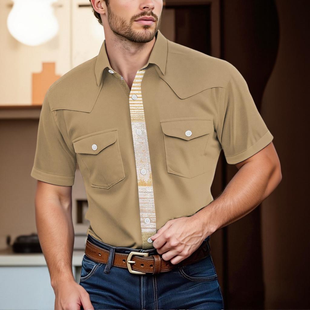 Men'S Fashionable Lapel And Shoulder Length Short Sleeved Casual Top