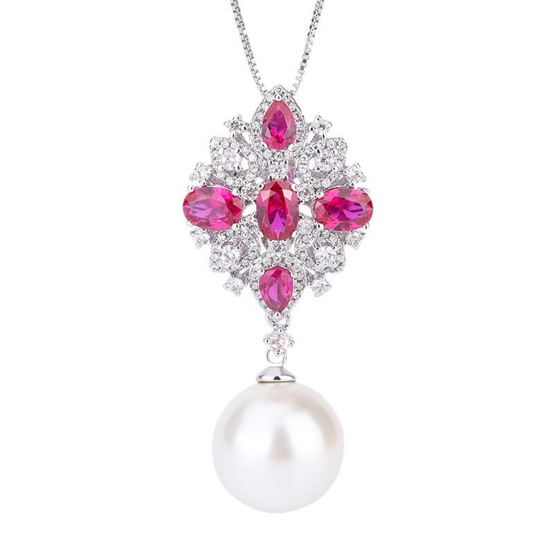 Eingelegter weißer Rhombus oval blauer Diamant Zirkon Perlen Anhänger Halskette einfache Retro personalisierte Halskette