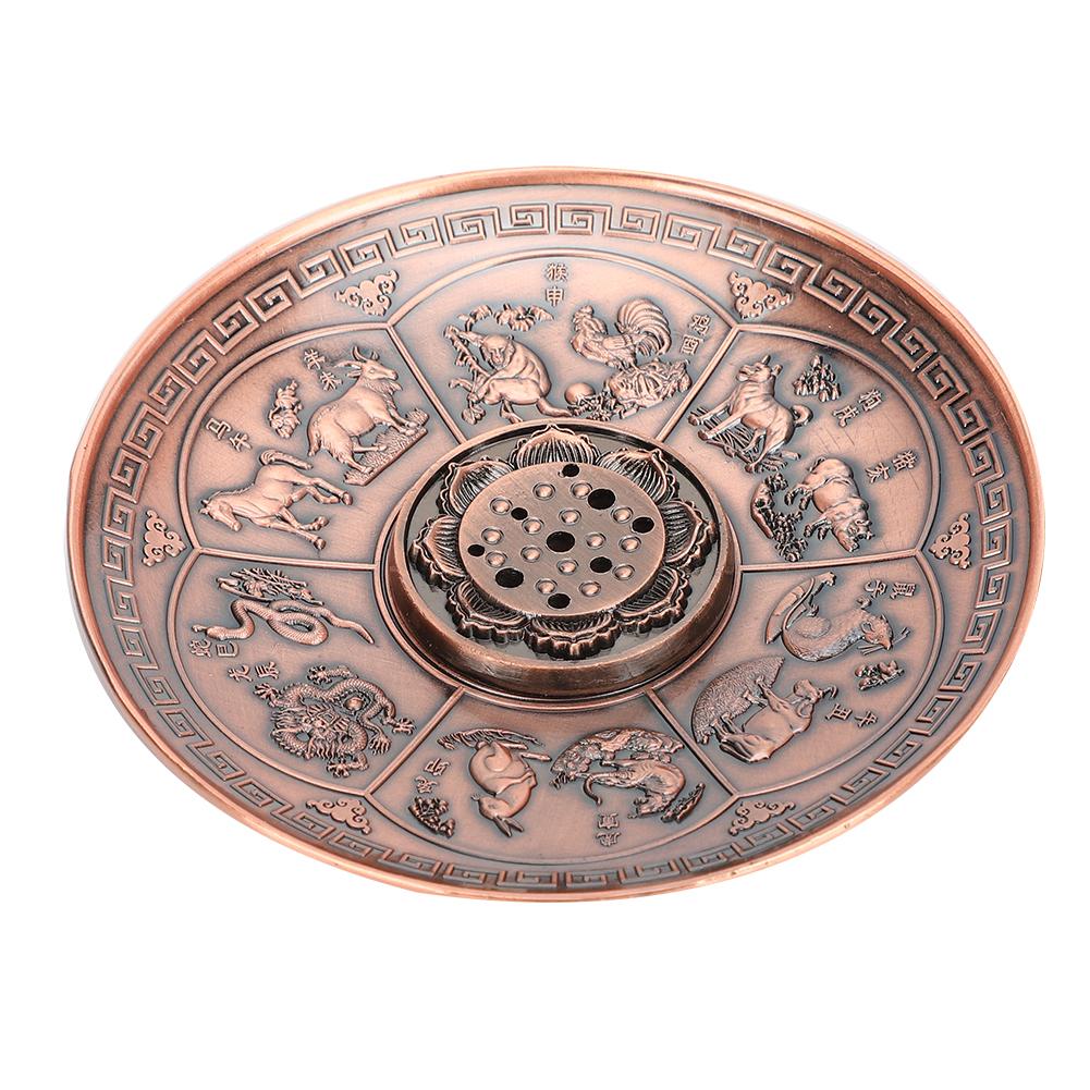 

Red Copper Incense Burners Plate Zodiacs Round Incense Stick Holders Home Decoration