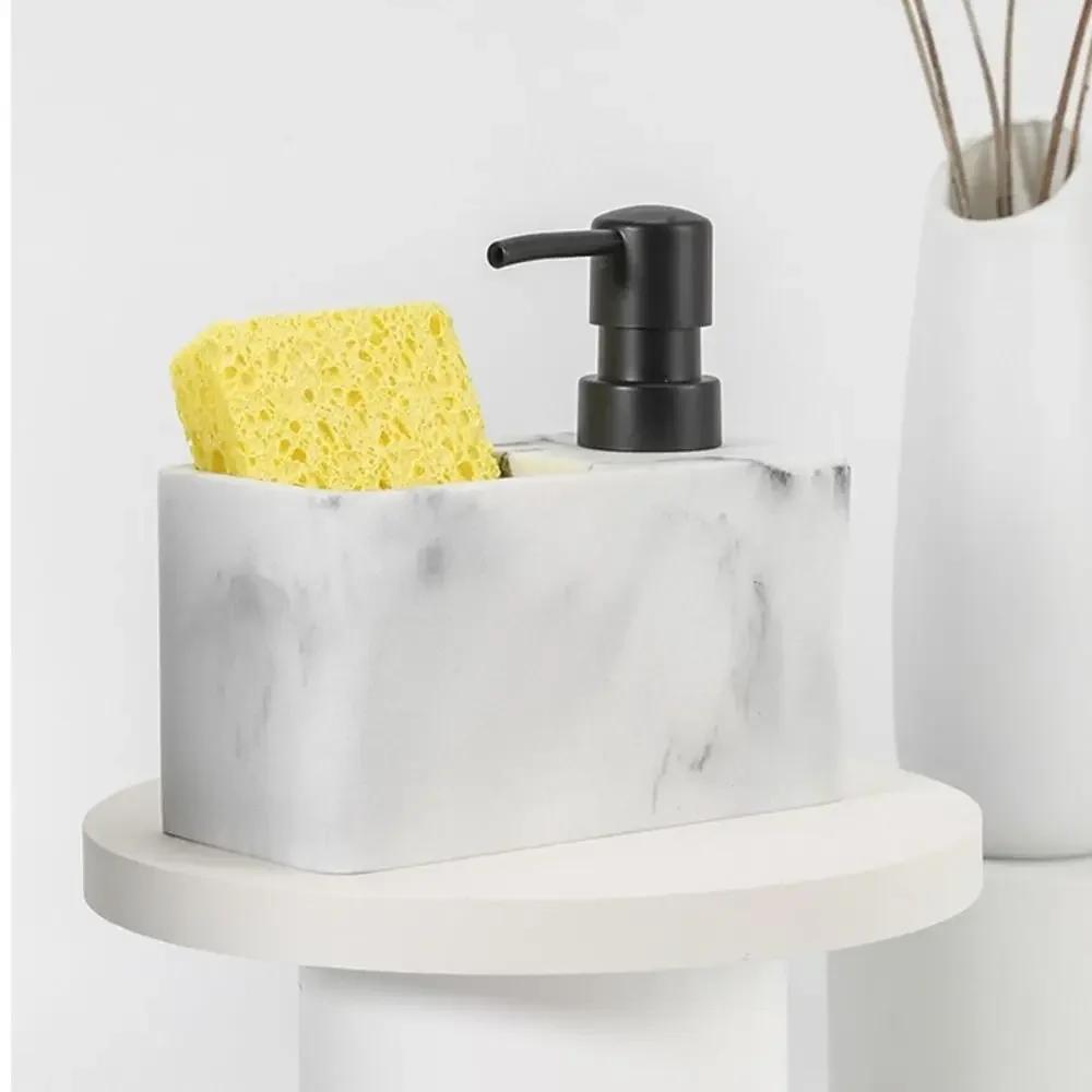 2 in 1 marble texture soap dispenser and sponge holder, elegantly designed lightweight luxury organizer, bathroom