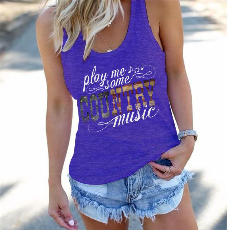 Women's Country Music Festival Printed Tops Play Me Some Country Music Graphic Tank Top Women Cowgirl Racerback Summer Outfit