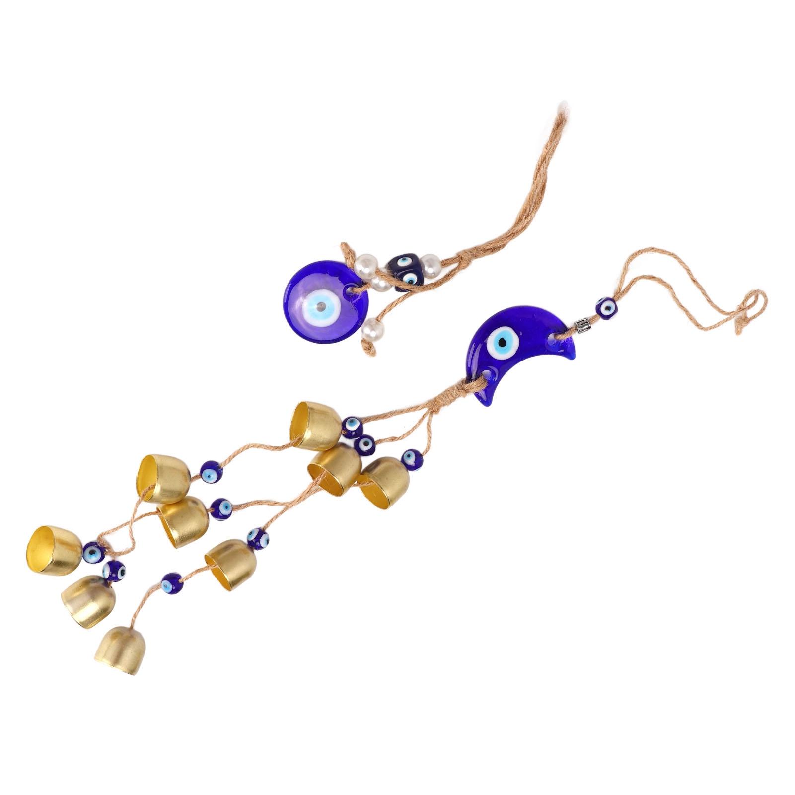 

2 шт. Подвеска-колокольчик ветра с синим глазом Ручной работы Подвеска-колокольчик ветра с синим глазом Настенное украшение Амулет для офиса машины дома