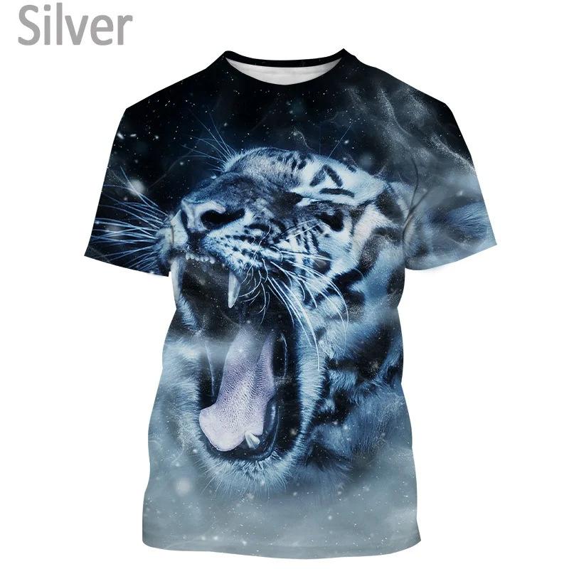 

Повседневная футболка с коротким рукавом из серии животных с 3D принтом тигра, модная одежда, мужские топы, повседневные летние футболки с круглым вырезом 6XL серебряный