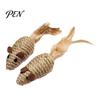 Aggressive Chewing Toys for Cats Colorful Mouse Cat Toys, Jute Rope Chew Feather Mice Realistic Tail Toy Kitten Teeth Cleaning Indoor Exercise