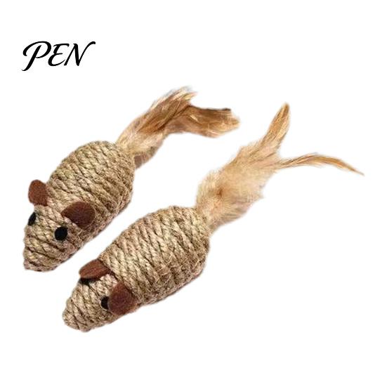 Aggressive Chewing Toys for Cats Colorful Mouse Cat Toys, Jute Rope Chew Feather Mice Realistic Tail Toy Kitten Teeth Cleaning Indoor Exercise