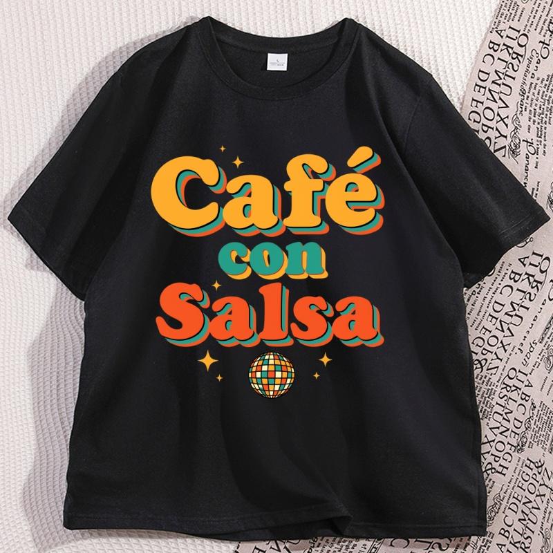 Cafe Con Salsa Unisex Tshirt Latin Music Retro T Shirt Vintage Graphic T Shirts Cotton Short Sleeve Tshirts Streetwear