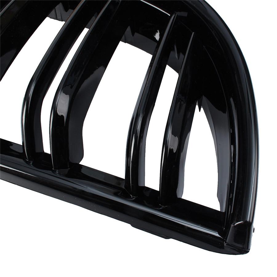 1 Pair Front Gloss Black 2 Line Double Slat Kidney Grille Grill For BMW E90 E91