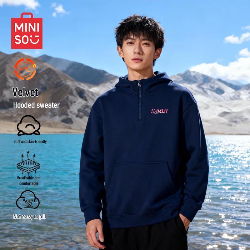 

MINISO Men s Winter Half-Zip Fleece Hooded Sweatshirt M