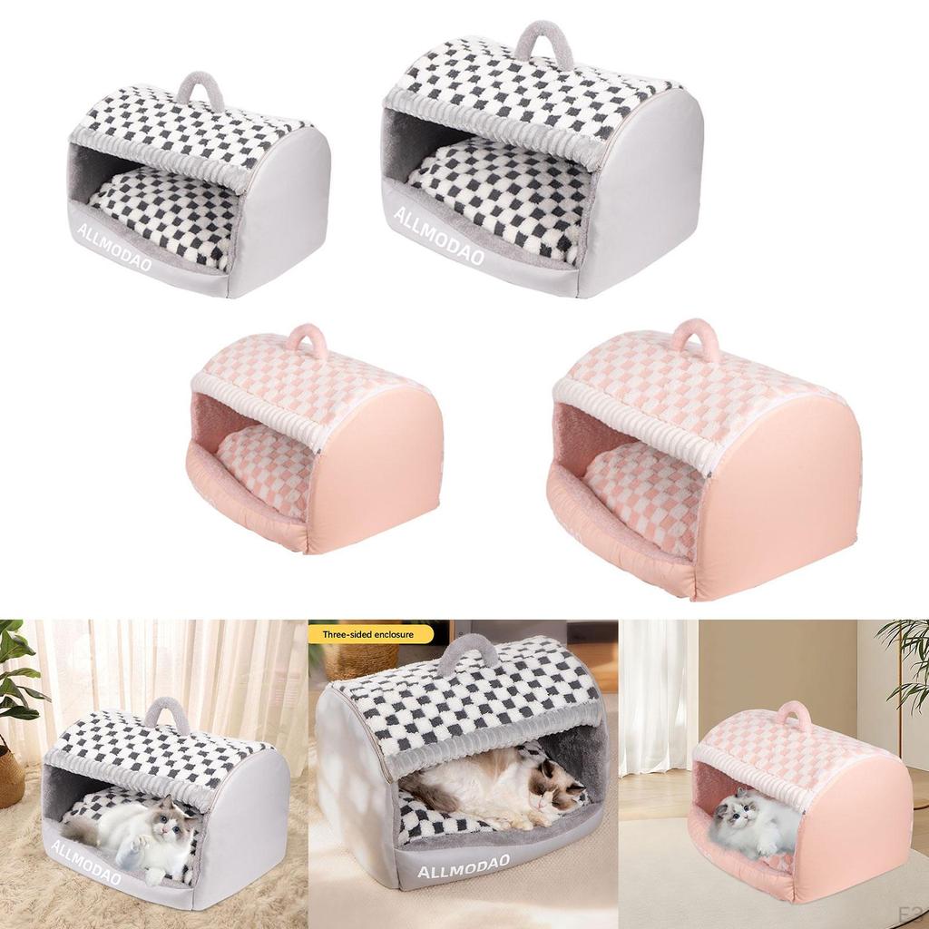 Cat Bed Cute House Hideaway Soft Pet Hut Comfortable Semi Enclosed for Indoor Cats