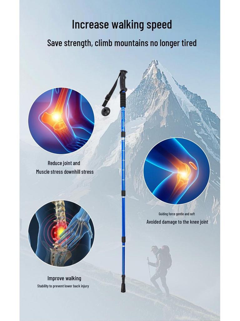Ultra-Light Shock-Absorbing Aluminum Trekking Poles - Four-Section Telescopic Hiking Gear