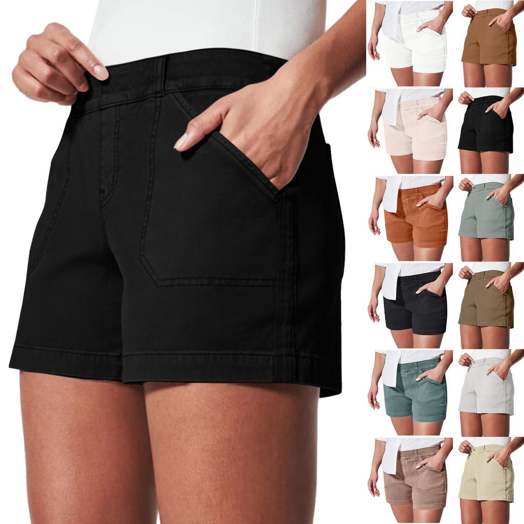 Buzunare laterale scurte din twill elastic moale pentru femei Sensare moale, fără nasturi și fără fermoar Potrivire flatantă