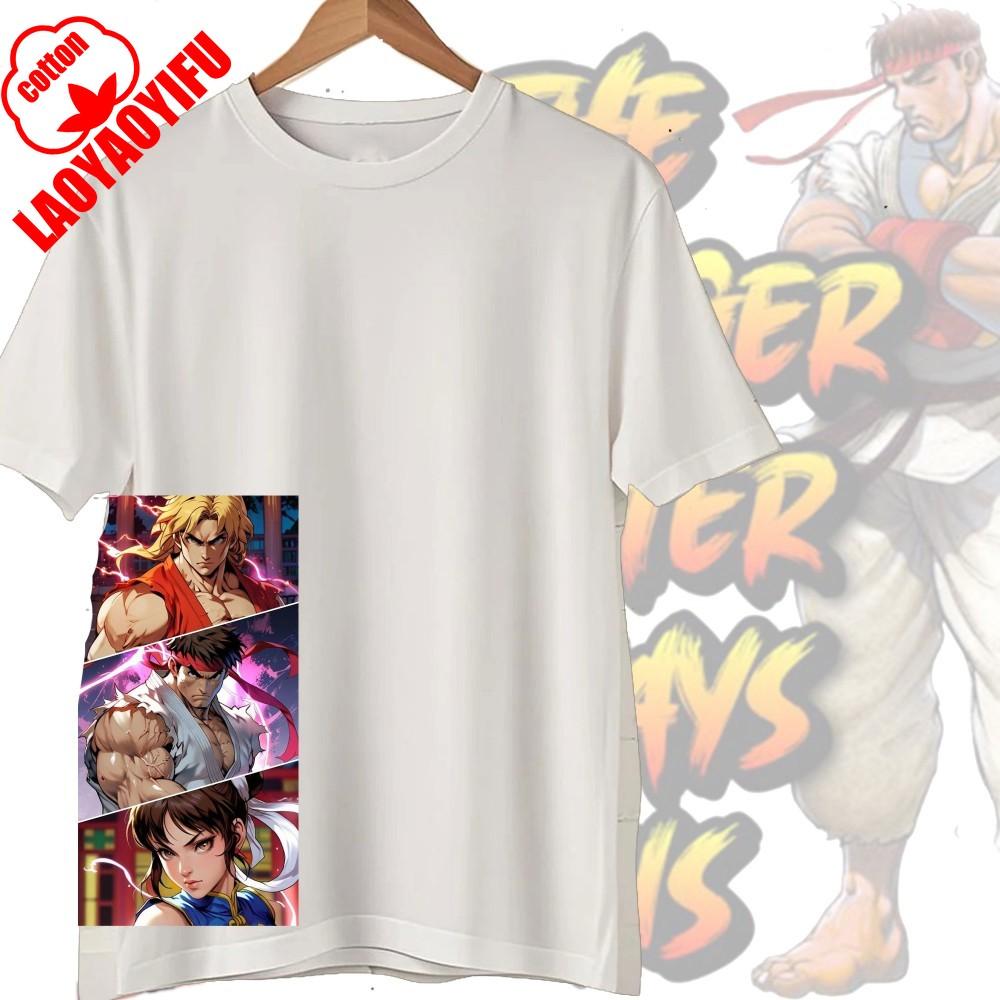 Street Fighter Chun-Li Ryu Printed Y2K New Couple Cotton T-Shirts Men Women Streetwear Casual Harajuku Retro Unisex Tee Top