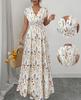 Floral Print V Neck Long Dress With Belt For Summer Casual Womens Wear