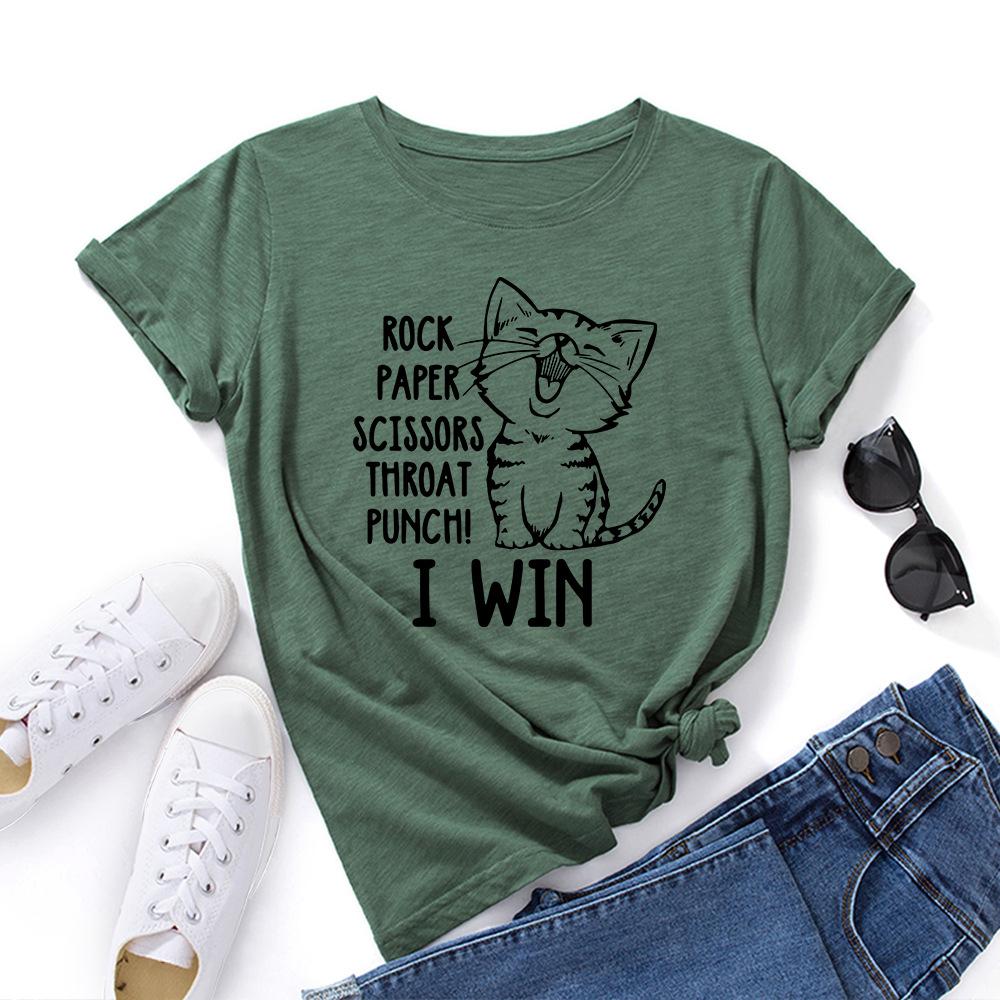 CUTE CAT Fashion Cotton T-Shirt Short Sleeve Round Neck Women 2d Print Tops