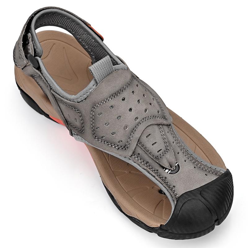 

Летние мужские сандалии мужские сандалии из натуральной кожи классические римские туфли мягкие уличные кроссовки пляжные резиновые плоские мужские треккинговые сандалии 46 серый