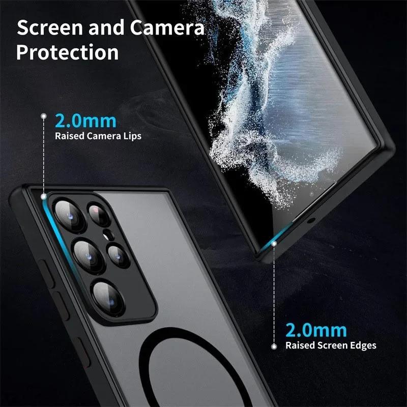 Magnetic Luxury Matte Case For Samsung Galaxy S25 S24 S23 S22 Ultra Plus Lens Protect Magsafe Wireless Charge Shockproof Cover