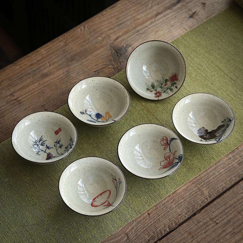 1 PCS Antike Teetasse aus Porzellan mit Pflanzenasche, Reise-Teeschale aus Keramik, Anti-Skalierung, handgefertigt, kegelförmiger Becher, Retro-Meditationsbecher, Teeservice