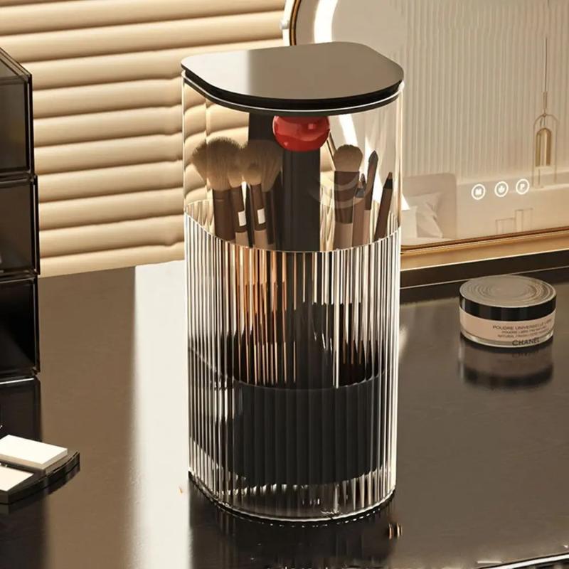 Automatic Lifting Makeup Brush Organizer Dustproof Lid Cosmetic Storage Box Multi Compartment for Dressing Table and Bathroom Use A2
