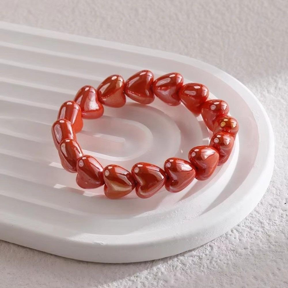 Heart Shape Design Heart Beaded Bracelets Colorful Beads Beaded Bangle Jewelry  Valentine Gift