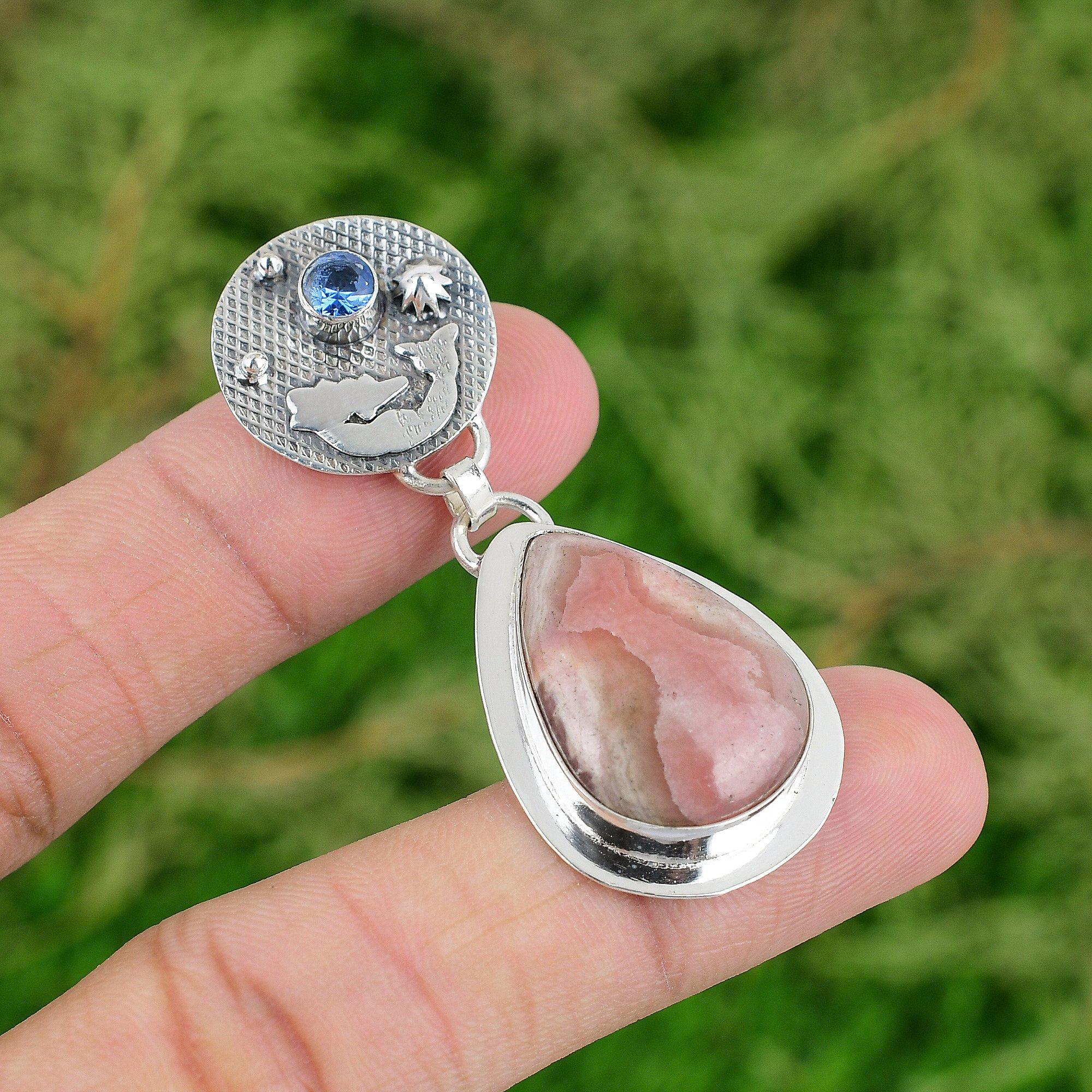 

Rhodochrosite Stone Tanzanite Quartz 925 Sterling Silver Mermaid Pendant Jewelry