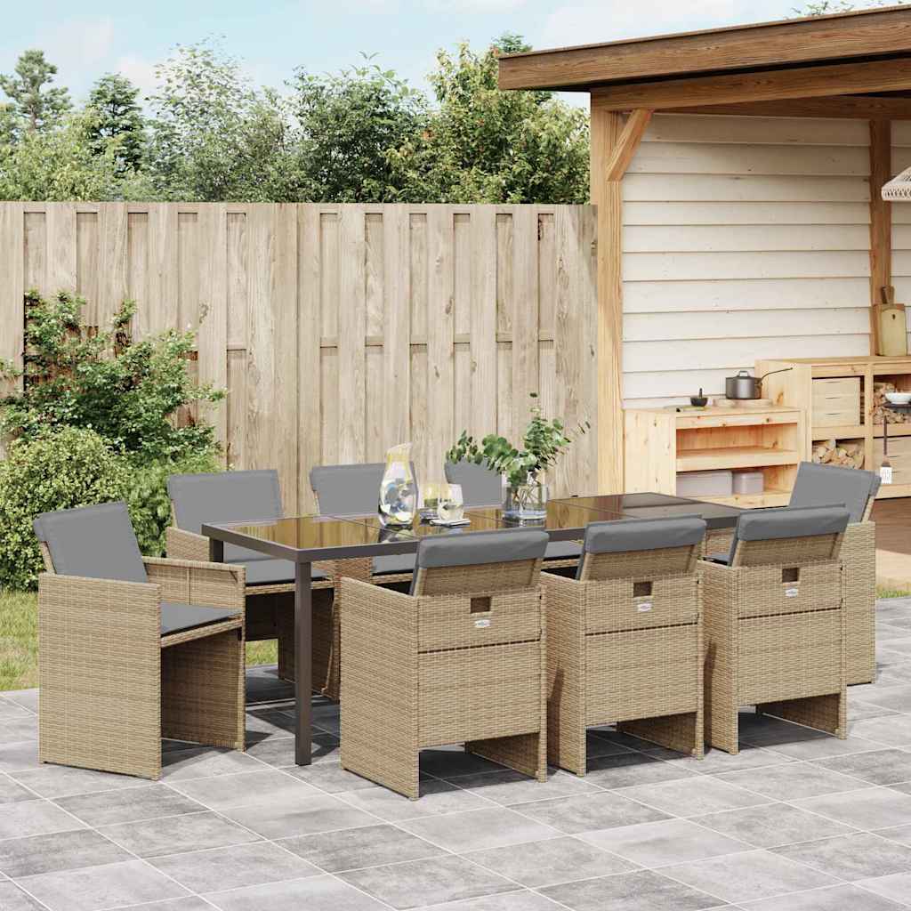 Garden Dining Set 9 Pcs Beige Poly Rattan