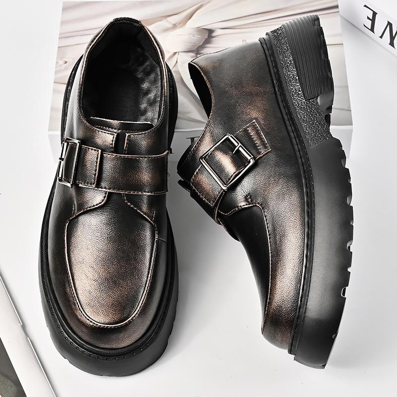 

2025 autumn new fashion trendy brand versatile British leather men s shoes platform non-slip and wear-resistant business casual leather shoes 38 коричневый