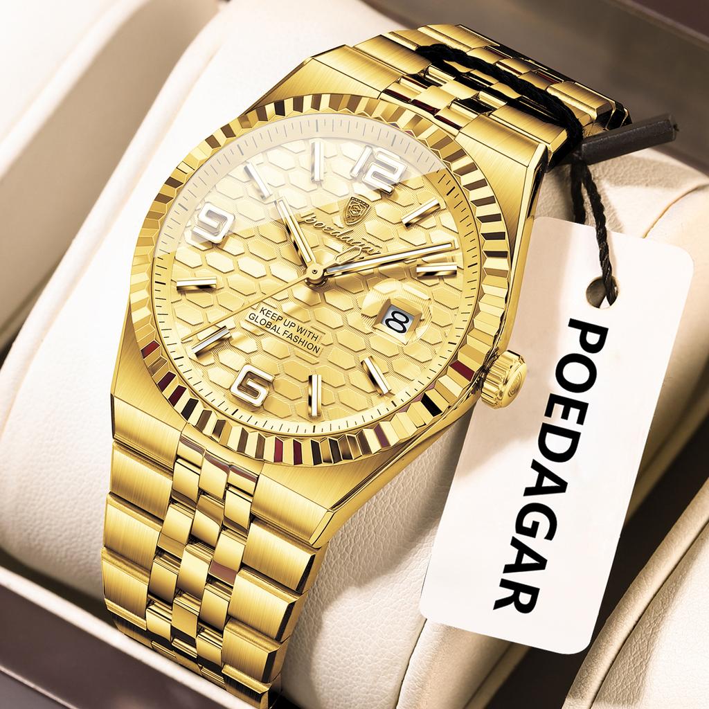 Men Watches Trend Fashion Quartz Watch for Man Texture Threaded Bezel Waterproof Luminous Date Stainless Steel