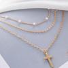 Simple Niche Design Cross Collarbone Chain Neck Chain Geometric Imitation Pearl Retro Stacked Necklace